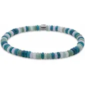 Frank 1967 7FB-0799 – – Heren Armband – – Kralenarmband – Wit, Lichtgroen & Blauw – Zilverkleurig