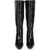 WITTCHEN Dames lakleren croco hoge hak laarzen, zwart, natuurlijk leer