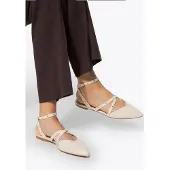 WITTCHEN Dames Leren Ballerina's met Metallic Accenten, Beige, Natuurlijk Leer