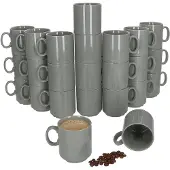 MamboCat Set van 24 EVENT stapelbare koffiemokken GRIJS porselein 250 ml