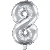 Party Deco Folieballon Cijfer 8 (35 cm) - Zilver