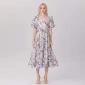 Smart & Joy Fit-and-flare thee-organza-jurk met bloemenprint