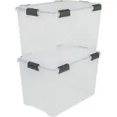 Iris Airtight Opbergbox - 70L - Kunststof - Transparant/Zwart - Set van 2