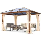 TOOLPORT Tuinpaviljoen Hardtop Forest Deluxe crème, 3x4 m, met eikenhoutlook