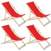 Greenblue - Set van 4 ligstoelen - beuken classic strandstoel - Rood