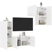 vidaXL 4-delige Tv-meubelset bewerkt hout wit