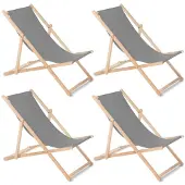 Greenblue - Set van 4 stuks strandstoel Houten ligstoel Beukenhout Drie verstelbare rugleuningposities Grijs