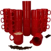 MamboCat Set van 24 EVENT stapelbare koffiemokken rood porselein 250 ml