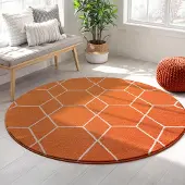 Muratap Trellis uni rond effen laagpolig vloerkleed modern 150 cm rond