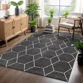 Muratap Trellis uni effen laagpolig vloerkleed modern donker 140x200 cm