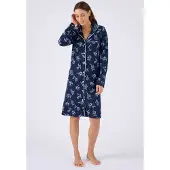Damart - Thermolactyl nachthemd met knoopsluiting - Dames - Blauw - 54-56 (XXL)
