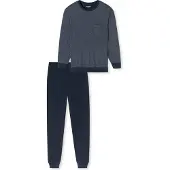 Schiesser Pyjama lang ' Comfort Essentials ' nachtblauw / grijs