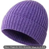 Beanie kinder winter muts paars maat m (3-8) jaar