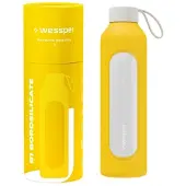 Wessper Glazen Motivatiefles 1000ml – Duurzame Waterfles in GEEL