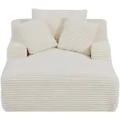Vente-unique Ligbank in beige fluweel stof met brede ribbels - DONILIA