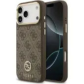 GUESS Classic Strass Logo Leather Backcover met MagSafe voor de Apple iPhone 17 Pro - Bruin