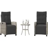 vidaXL 3-delige Bistroset met kussens poly rattan lichtgrijs