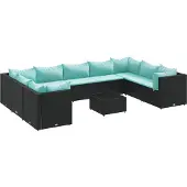 vidaXL 10-delige Loungeset met kussens poly rattan zwart