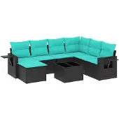vidaXL 8-delige tuinbankset met kussens, zwart polyrotan