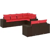 vidaXL 7-delige tuinbankset met kussens, bruin polyrotan