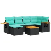 vidaXL 7-delige Loungeset met kussens poly rattan zwart