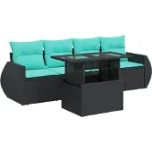 vidaXL 5-delige Loungeset met kussens poly rattan acacia zwart
