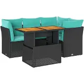 vidaXL 5-delige Loungeset met kussens poly rattan zwart