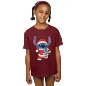 Disney Meisjes Lilo en Stitch Kerstmis T-shirt Katoen (Bourgondië)