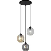 QAZQA Hanglamp zwart met amber en smoke en helder glas 3-lichts - Elena