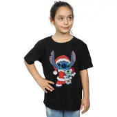 Disney Meisjes Lilo en Stitch Kerstmis T-shirt Katoen (Zwart)