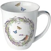 Ambiente -beker-Chaffinch-butterfly-vogel-vink-vlinder-porselein-fine bone china-vaatwasmachine bestendig-magnetron bestendig- 400 ml