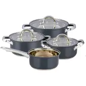 Alpina Inductie Pannenset 4‑Delig – RVS Kookpotten met Glazen Deksel – Kookpottenset Geschikt voor Alle Warmtebronnen – Kookpotten set - Potten en Pannen Set
