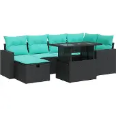 vidaXL 7-delige tuinmeubelset met kussens, grijs, polyrotan, acaciahout