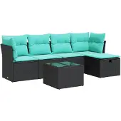 vidaXL 6-delige tuinmeubelset met kussens, zwart, polyrotan