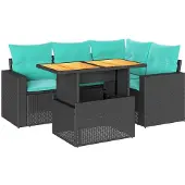 vidaXL 5-delige Loungeset met kussens poly rattan zwart