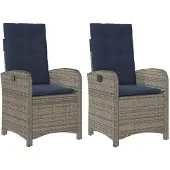 vidaXL Tuinstoelen 2 st verstelbaar met kussens poly rattan grijs