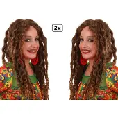 Partyxplosion 2x Dreadlocks pruik bruin - Carnaval thema feest optocht