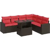 vidaXL 7-delige Loungeset met kussens poly rattan acacia grijs