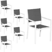 Happy Garden Set van 6 met witte aluminium beklede stoelen - grijs textilene