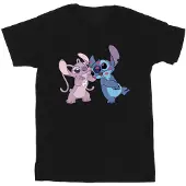 Disney Meisjes Lilo & Stitch Kusjes Katoenen T-shirt (Zwart)