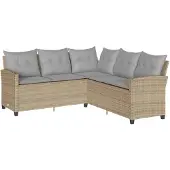 vidaXL Loungebank met kussens L-vormig poly rattan beige