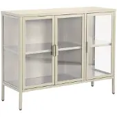 Sweeek Dressoir met vitrine 3 deuren gehard glas en staal 100cm Beige