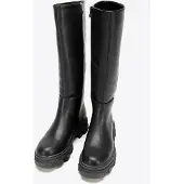 WITTCHEN Dames leren laarzen met dikke zool en rits, zwart, natuurlijk leer