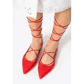 WITTCHEN Dames Ballerina's in Echt Leer met een Spitse Neus Rood