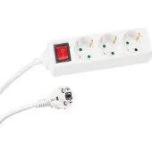 Perel Stekkerdoos met schakelaar, 3 stopcontacten met randaarde (type F), kabel 3 m, 3G1.5, gebruik binnenshuis, wit