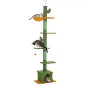 PawHut Katzenbaum-Spanplatte, Polyester-55L x 34B x 230-275H cm-Grün