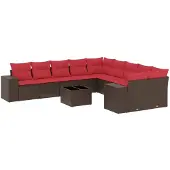 vidaXL 11-delige tuinbankset met kussens, bruin polyrotan