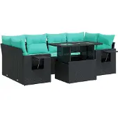 vidaXL 7-delige Loungeset met kussens poly rattan acacia zwart