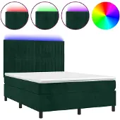 vidaXL Boxspringbed met matras en LED-verlichting, donkergroen, 140x200 cm, fluweel
