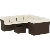 vidaXL 9-delige Loungeset met kussens poly rattan bruin
